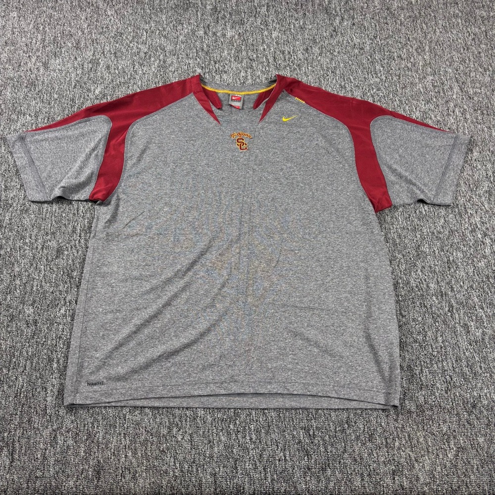 USC Trojans Nike Team Vintage Y2K V-Neck Performance Gym Shirt Grey Mens 2XL